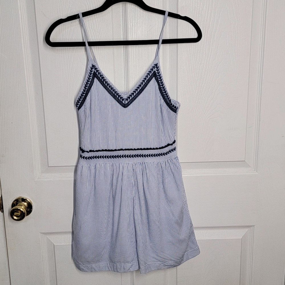 Japna One Piece Shorts Romper, Smocked, Embroidered, Striped